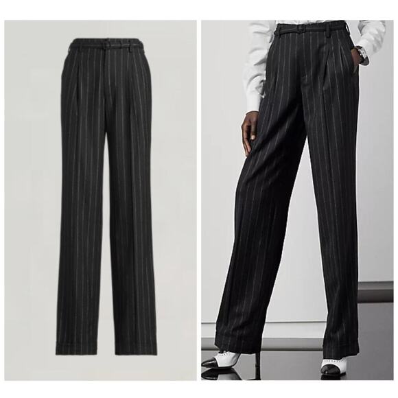 Ralph Lauren Collection Purple Label Pinstripe Wool Twill Pants Trousers & Belt